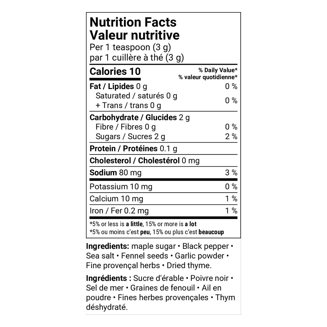 Valeur nutritive – Poivre à l’érable